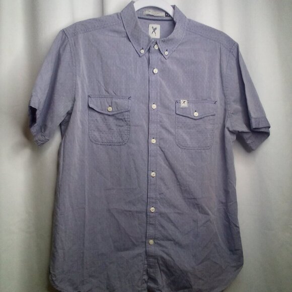 Marc Ecko Shirt M Men Short Sleeve Button Up Pockets Blue - Picture 14 of 14